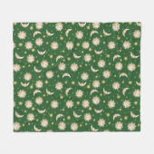 金ゴールド太陽と月の森の緑 フリースブランケット (正面(横))