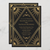 金ゴールド太陽のゴシッエレガントクタロットカー結婚ド 招待状 (正面/裏面)