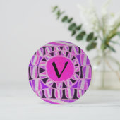 金ゴールド太陽のモノグラム、明るいピンクの明るい赤紫色ブラック 招待状 (スタンド正面)