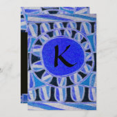 金ゴールド太陽のモノグラム、鮮やかな青のターカーズブラック 招待状 (正面/裏面)