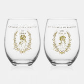 金ゴールド女エレガントの日の植物の個人用設定 ステムなしワイングラス (正面)