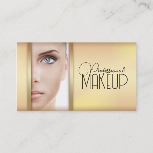 金ゴールド女子シンプル顔メイクアップアーティストカード 名刺 (正面)