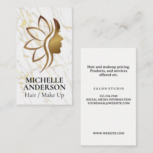 金ゴールド女性美しいサロンロゴ 名刺 (正面/裏面)