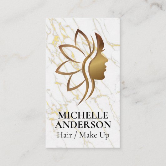 金ゴールド女性美しいサロンロゴ 名刺 (正面)
