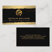 金ゴールド女性美しいロゴ | ブラック金ゴールドブラシ 名刺 (正面/裏面)