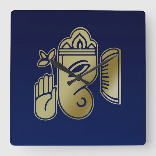 金ゴールド女神ガネシャ-ウォールクロック スクエア壁時計 (正面)