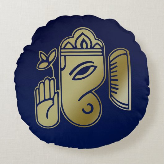 金ゴールド女神ガネーシャ – 円枕 ラウンドクッション (正面)