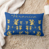 金ゴールド妖精とピクシーの塵ブルーモノグラム | ランバークッション (ブランケット)