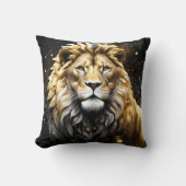 金ゴールド威厳のあると灰色の雄ライオン クッション (正面)