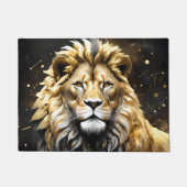 金ゴールド威厳のあると灰色の雄ライオン ドアマット (正面)