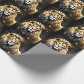 金ゴールド威厳のあると灰色の雄ライオン ラッピングペーパー (角)