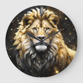金ゴールド威厳のあると灰色の雄ライオン ラージ壁時計 (正面)