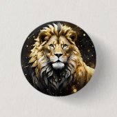金ゴールド威厳のあると灰色の雄ライオン 缶バッジ (正面)