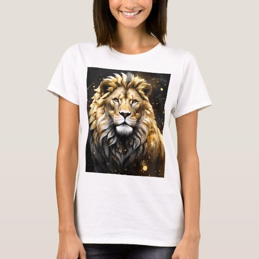 金ゴールド威厳のあると灰色の雄ライオン Tシャツ (正面)
