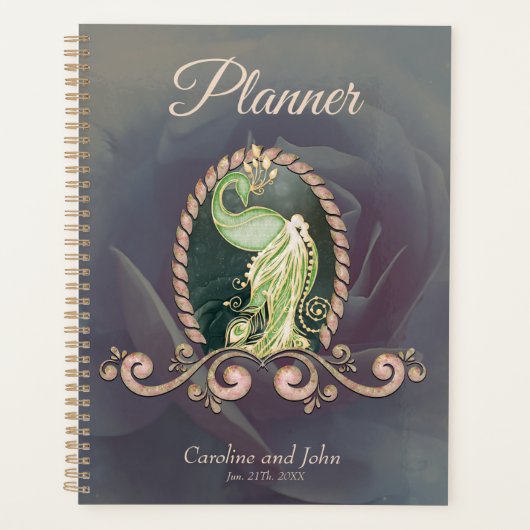 金ゴールド威厳のあると緑の孔雀 プランナー手帳 (正面)