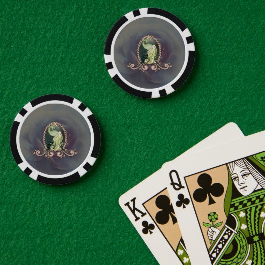 金ゴールド威厳のあると緑の孔雀。 ポーカーチップ (ポーカーテーブル (ダブル))