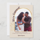 金ゴールド婚約したアーチフォトシャンパン婚約 案内状 (正面)