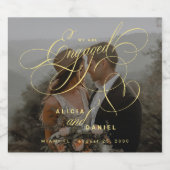 金ゴールド婚約したスカスタムクリプト写真婚約パーティ スパークリングワインラベル (シングルラベル)