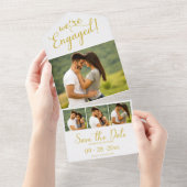 金ゴールド婚約の発表と日付の保存 オールインワン招待状 (貼ってはがせる)