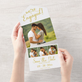 金ゴールド婚約の発表と日付の保存 オールインワン招待状