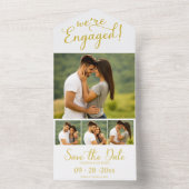 金ゴールド婚約の発表と日付の保存 オールインワン招待状 (内側)