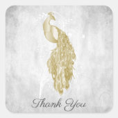 金ゴールド孔雀ありがとうステッカー スクエアシール (正面)
