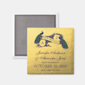 金ゴールド孔雀の日付を保存 マグネット (正面/裏面)