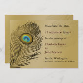 金ゴールド孔雀の結婚式は日付を保存 セーブザデート (正面/裏面)