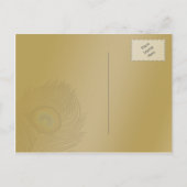 金ゴールド孔雀の結婚式は日付を保存 案内ポストカード (裏面)