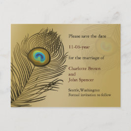 金ゴールド孔雀の結婚式は日付を保存 案内ポストカード