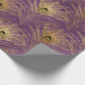 金ゴールド孔雀の羽を紫 ラッピングペーパー (角)
