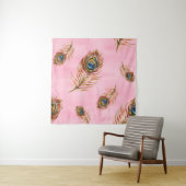 金ゴールド孔雀の羽,水色のシームレスなパターン タペストリー (インサイチュ)