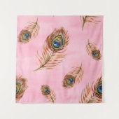 金ゴールド孔雀の羽,水色のシームレスなパターン タペストリー (正面)