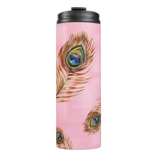 金ゴールド孔雀の羽,水色のシームレスなパターン タンブラー (正面)