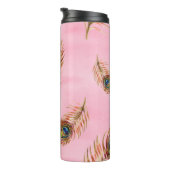 金ゴールド孔雀の羽,水色のシームレスなパターン タンブラー (回転右)