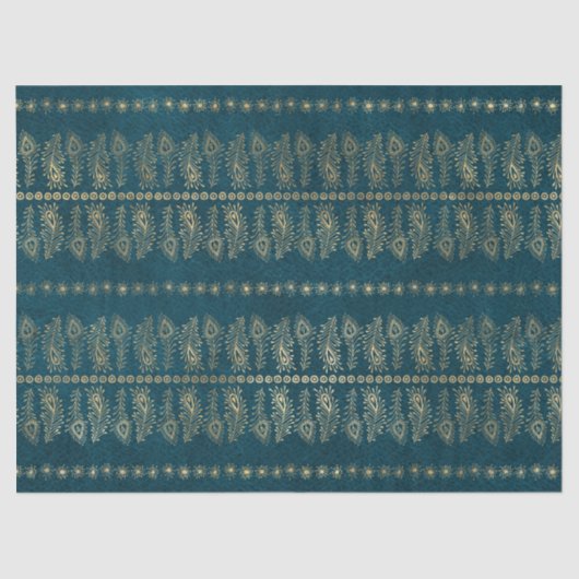 金ゴールド孔雀の花オンティール(緑がかった色)デクページ 薄葉紙 (正面)