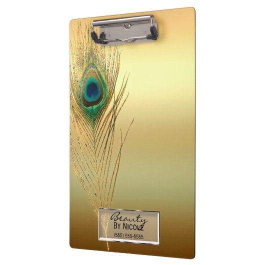 金ゴールド孔雀エレガント羽パーソナライズされた釉 クリップボード (左)