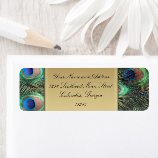 金ゴールド孔雀フェザーエレガント住所 シール (インサイチュ)