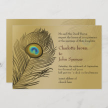 金ゴールド孔雀結婚式招待状