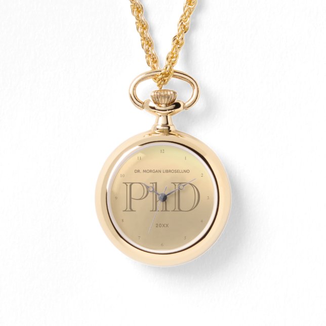 金ゴールド学名PhD卒業時計 腕時計 (正面)