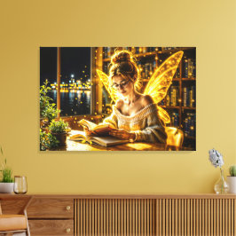 金ゴールド学者妖精の黄金の翼コージーライブラリー キャンバスプリント