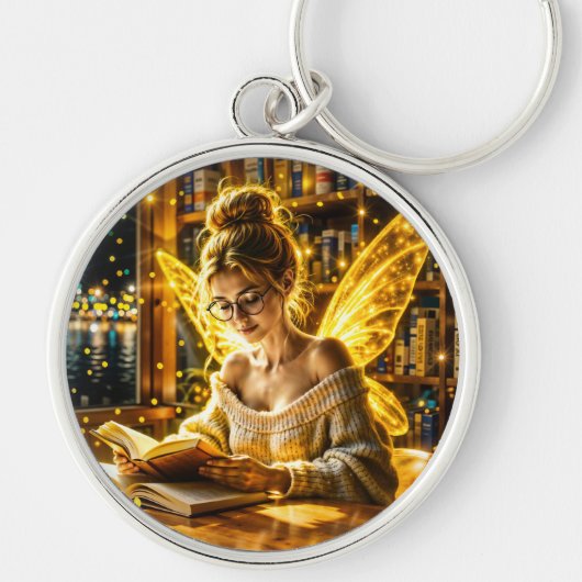 金ゴールド学者妖精の黄金の翼コージーライブラリー キーホルダー (正面)