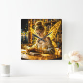 金ゴールド学者妖精の黄金の翼コージーライブラリー スクエア壁時計 (ホーム)