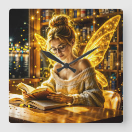 金ゴールド学者妖精の黄金の翼コージーライブラリー スクエア壁時計