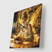 金ゴールド学者妖精の黄金の翼コージーライブラリー スクエア壁時計 (傾斜)