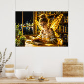 金ゴールド学者妖精の黄金の翼コージーライブラリー ポスター (キッチン)