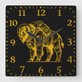 金ゴールド宇宙服のバイソン探索宇宙 スクエア壁時計 (正面)