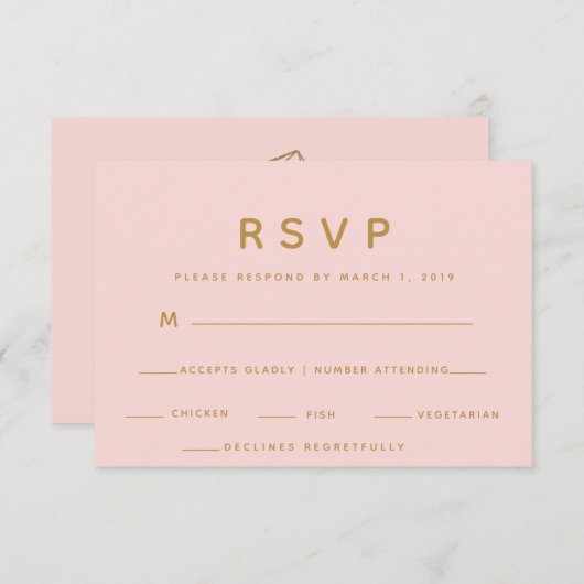 金ゴールド宝石ピンクフード選択RSVP応答カード 出欠カード (正面/裏面)
