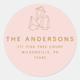 金ゴールド宝石ピンクラウンド差出人住所ラベル ラウンドシール