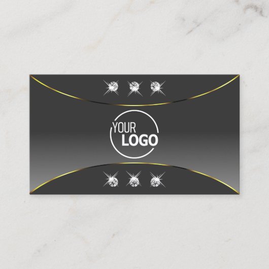 金ゴールド宝石ロゴ付きシックなグレー華美グラデーション 名刺 (正面)